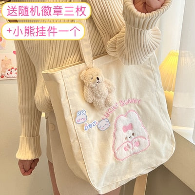 Cartoon Shoulder Bag Women Canvas Large Capacity Cute Shopper Bags Girls Ins Fashion Casual Book Storage Schoolbag for Student