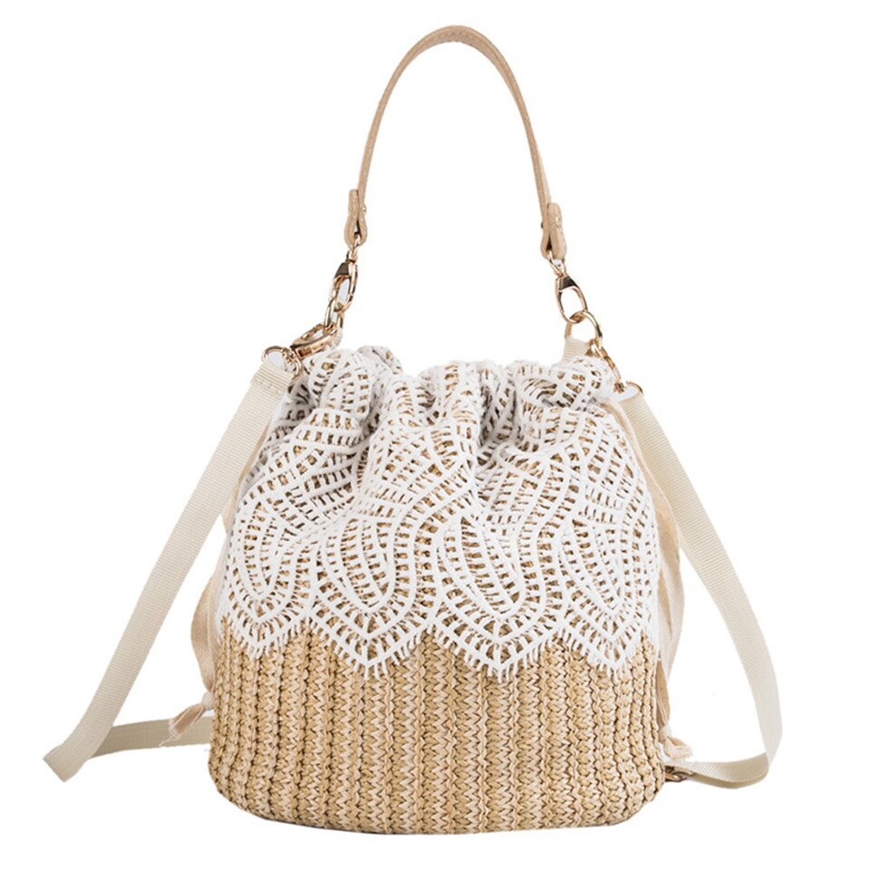 Summer Lace Woven Shoulder Fashion Bucket Women'S Bag