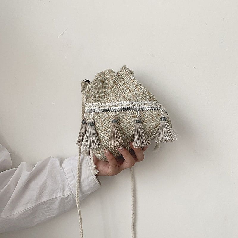 Luxury Handbags Women Bags Designer Mori Small Bag Chinese Style Messenger Shoulder Bag Costume Cloth Purse Tassel Bucket Bag