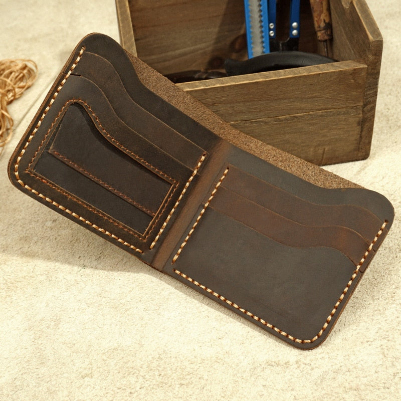 Top Genuine Leather Men's Wallet Retro Handmade Wallet for Men Durable Real Leather portfel male cartera hombre Purse for men
