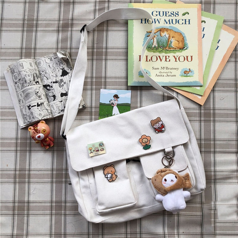 Crossbody Women's Bag Messenger Casual Canvas Fashion Shoulder Ladies Pouch Women Sweet Printed Cute Pendant Diagonal Female Bag