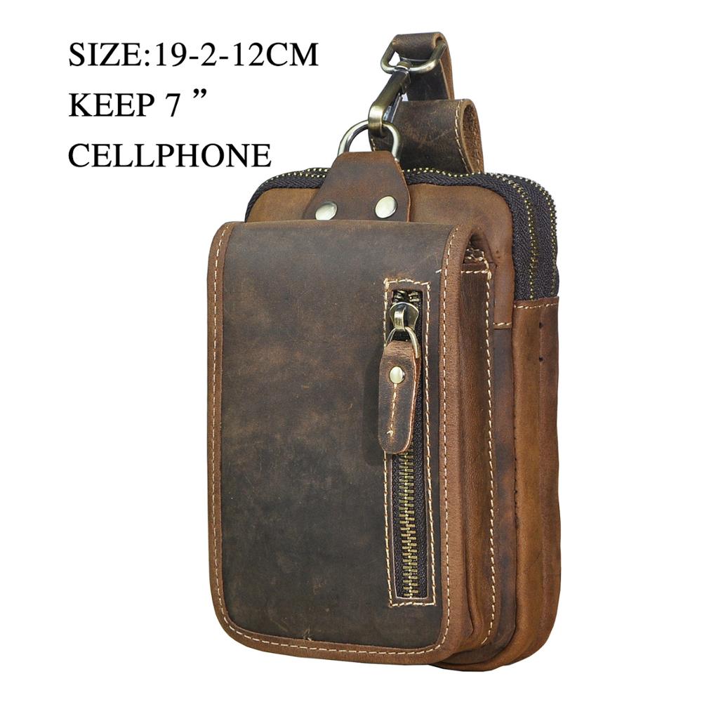 Real Leather men Casual Design Small Waist Bag Cowhide Fashion Hook Bum Bag Waist Belt Pack Cigarette Case 5.5" Phone Pouch 1609