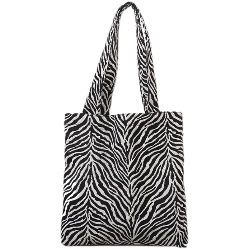 Black Zebra Striped Women Shoulder Bags Shopper Large Capacity Canvas Bag Students Vintage Stylish Simple Underarm School Pouch