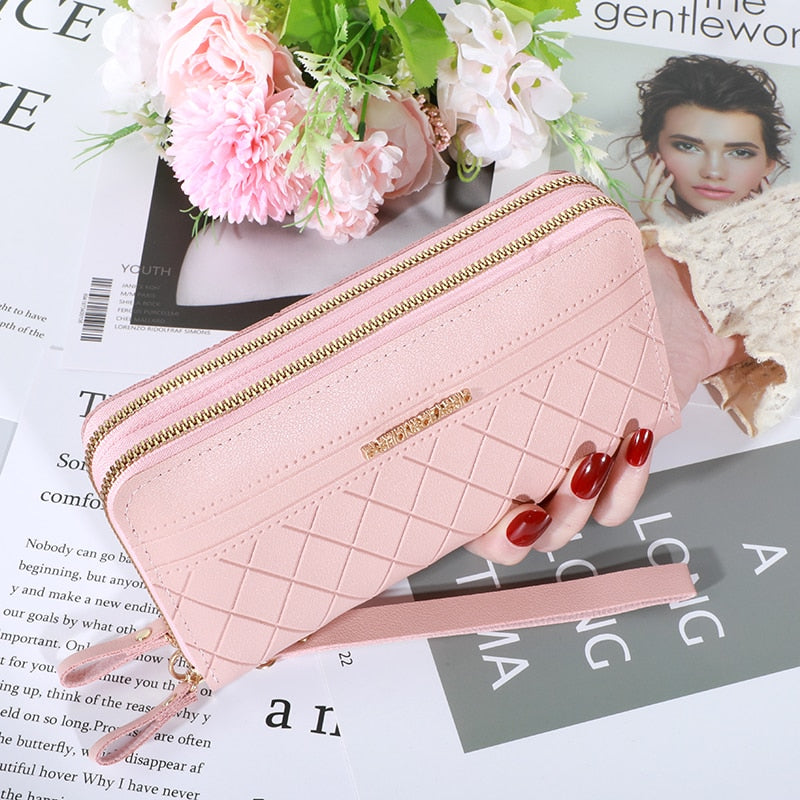 Women's wallet New Phone Purses Big Female Purse Leather Brand Retro Ladies Long Woman Wallets Card Clutch Double Zipper