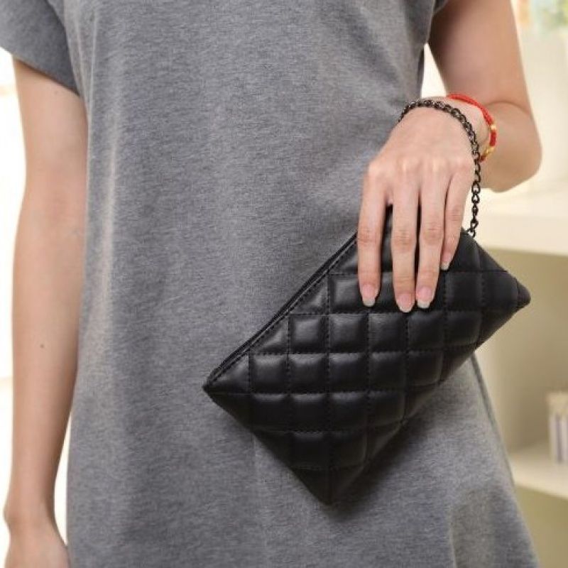 Diamond Lattice Long Wallets Women Chain Clutch Zipper Bags Money Coin Elegant Retro PU Leather Lady All-match High Quality Chic