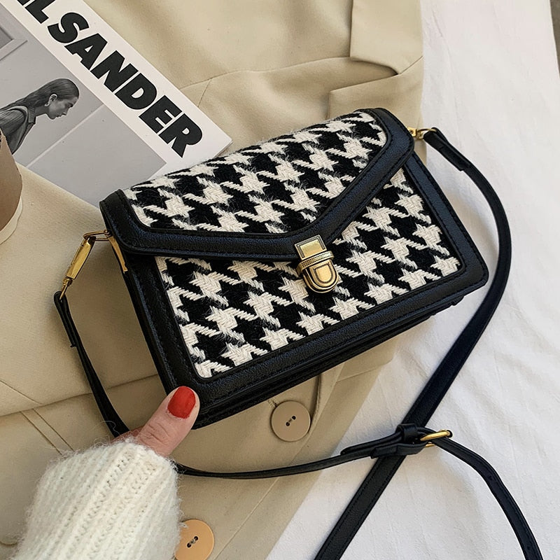 с доставкой Houndstooth Crossbody women's bag Winter Shoulder Handbags Female Luxury Trending goose foot Bag and Purses