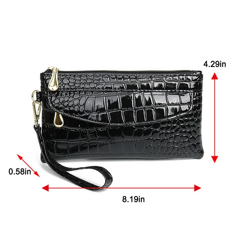 Red Black Leather Clutch Purse Women's Wallets Fallow Long Ladies Double Zipper Wallet Clutch Bag Party Design Crocodile Purses