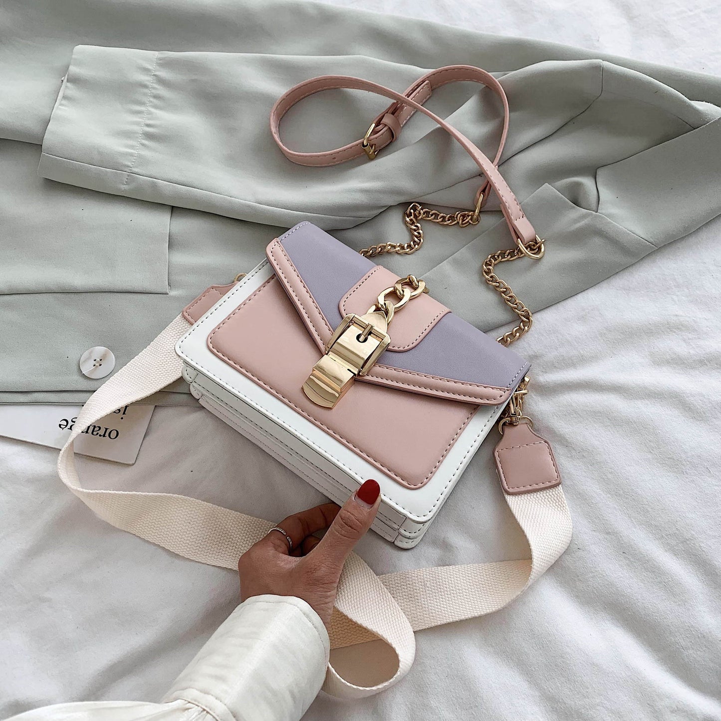 Contrast Color PU Leather Crossbody Bags For Women Summer Travel Small Handbag Shoulder Simple Bag Ladies Cross Body Bag