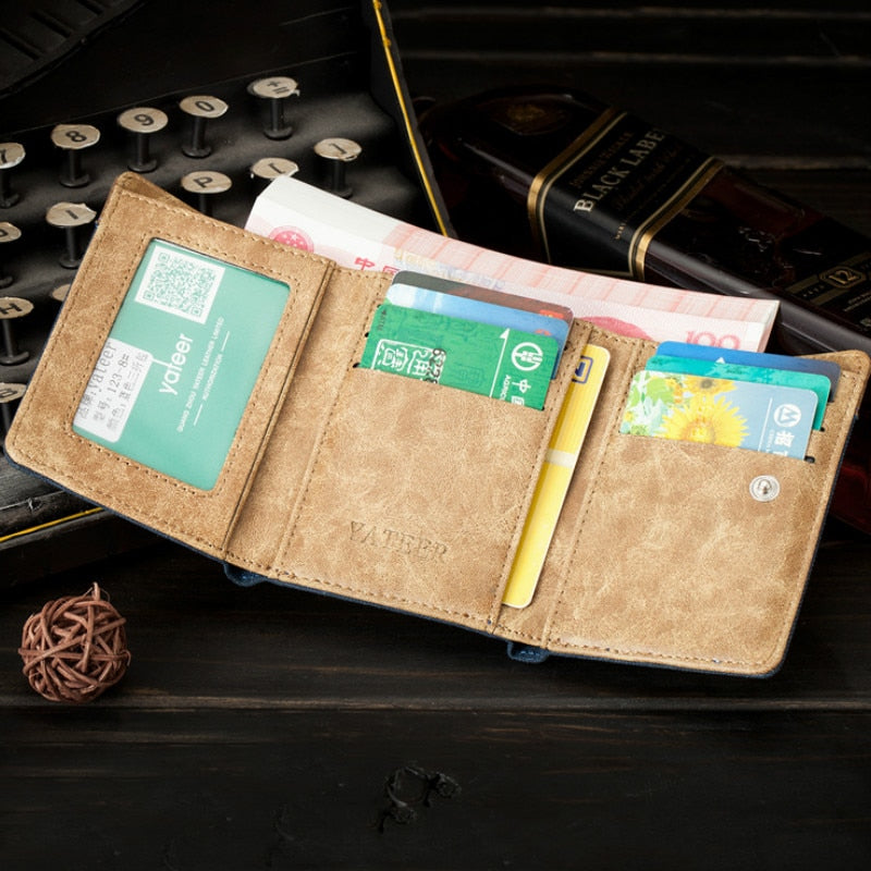 Retro Men's Wallet Business ID Card Holders Purse Small Leather Card Wallets Short Bifold Wallet for Men Slim Purses Male Wallet