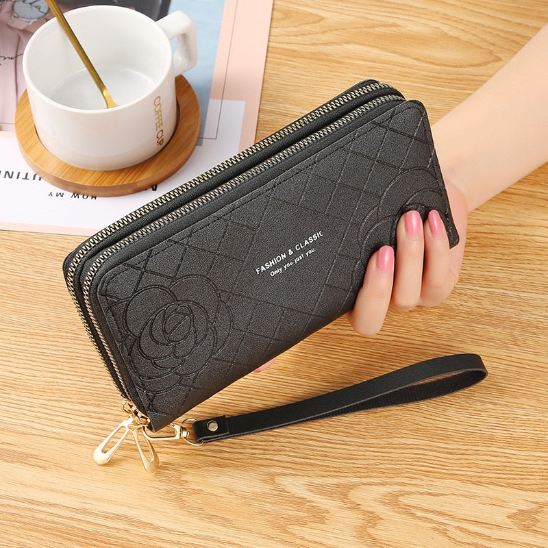 Women's wallet New Phone Purses Big Female Purse Leather Brand Retro Ladies Long Woman Wallets Card Clutch Double Zipper