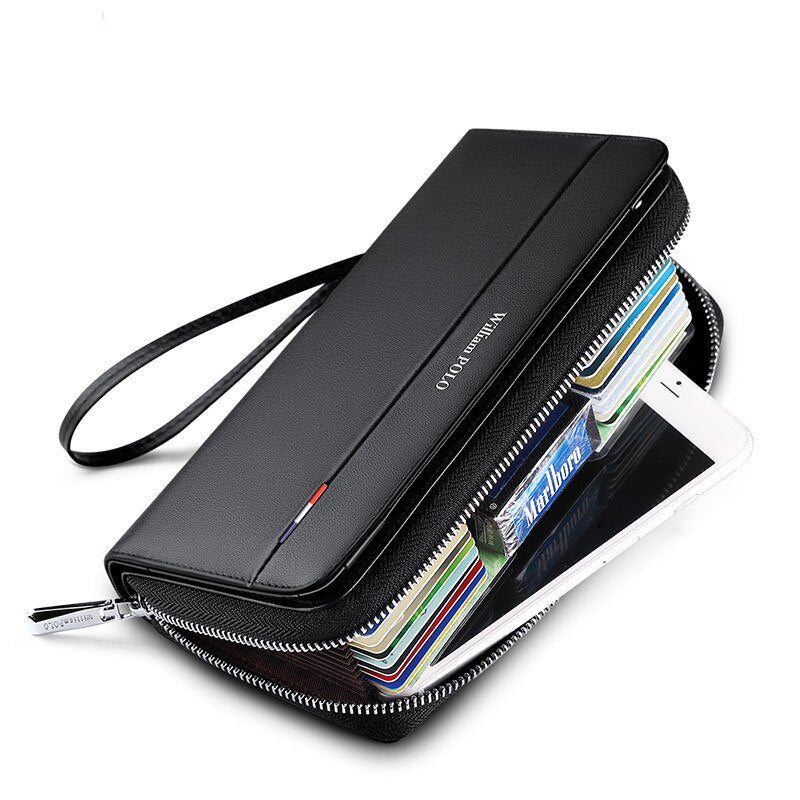 WilliamPOLO Male Genuine Leather Wallets Men Wallet Credit Business Card Holders Fashion Mobile Phone Bag zipper Purse Handbag