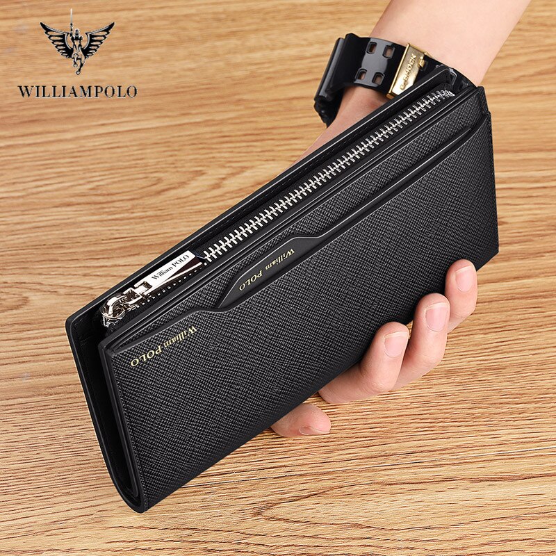 WilliamPOLO Male Genuine Leather Wallets Men Wallet Credit Business Card Holders Fashion Mobile Phone Bag zipper Purse Handbag