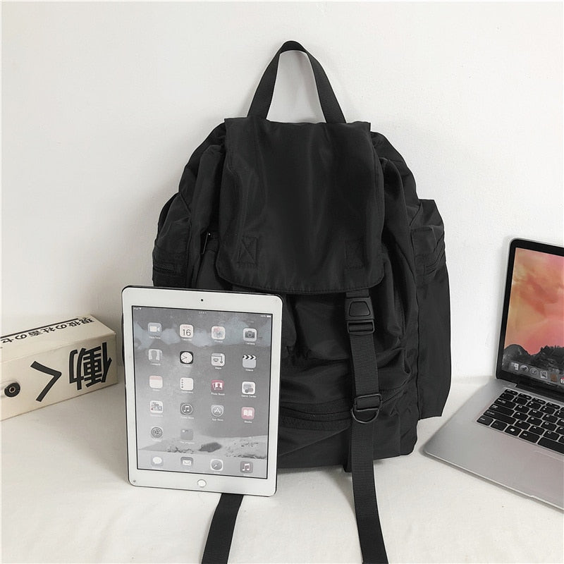 Solid Black Men's Backpacks Cool Streetwear Style Man Backpack Harajuku Large Capacity School Bags Waterproof Nylon Bags for Men