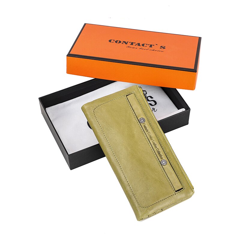 Contacts Genuine Leather Wallet For Women Clutch Long Bifold Female Purses Double Zipper Pocket Card Holder Wallets Money Bag