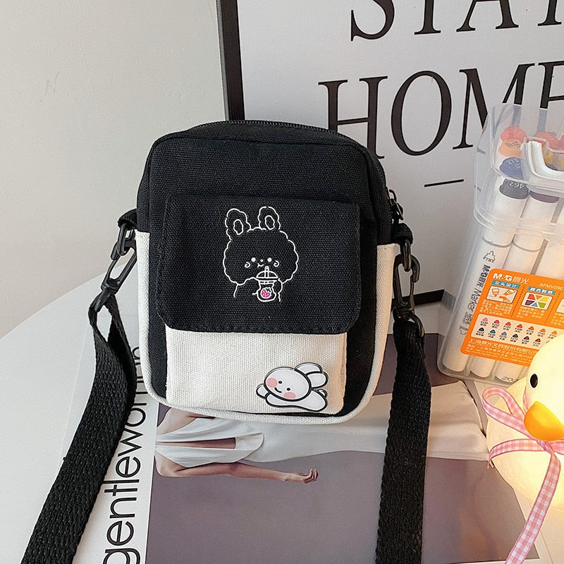 Canvas Shoulder Women's Bag Small Korean Fashion Messenger Crossbody Bag for Girl Students Cotton Cloth Female Handbags Bolsas