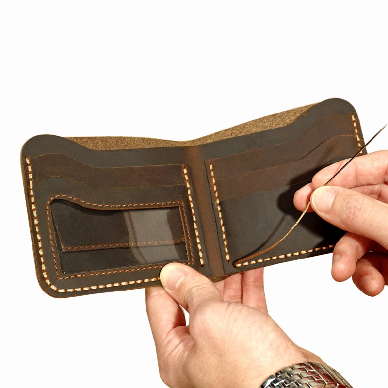 Top Genuine Leather Men's Wallet Retro Handmade Wallet for Men Durable Real Leather portfel male cartera hombre Purse for men