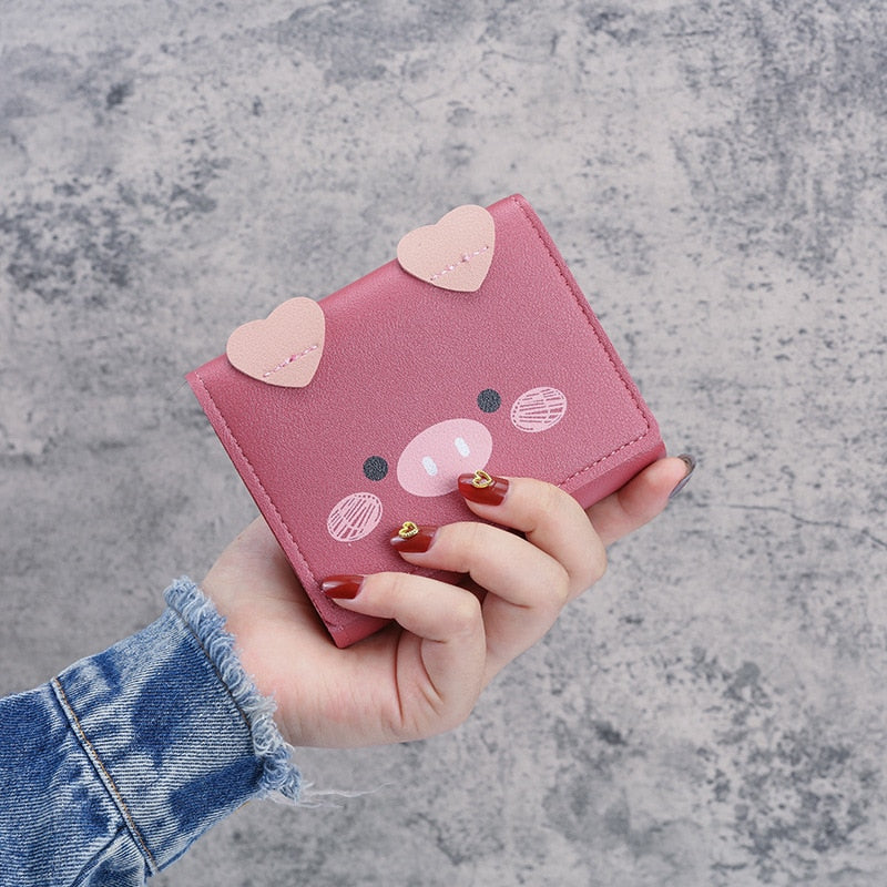Short Wallets Student Cute Cartoom Purses Women Fashion Pattern Women's Mini Solid Color Tri-fold Student Wallet Card Holder
