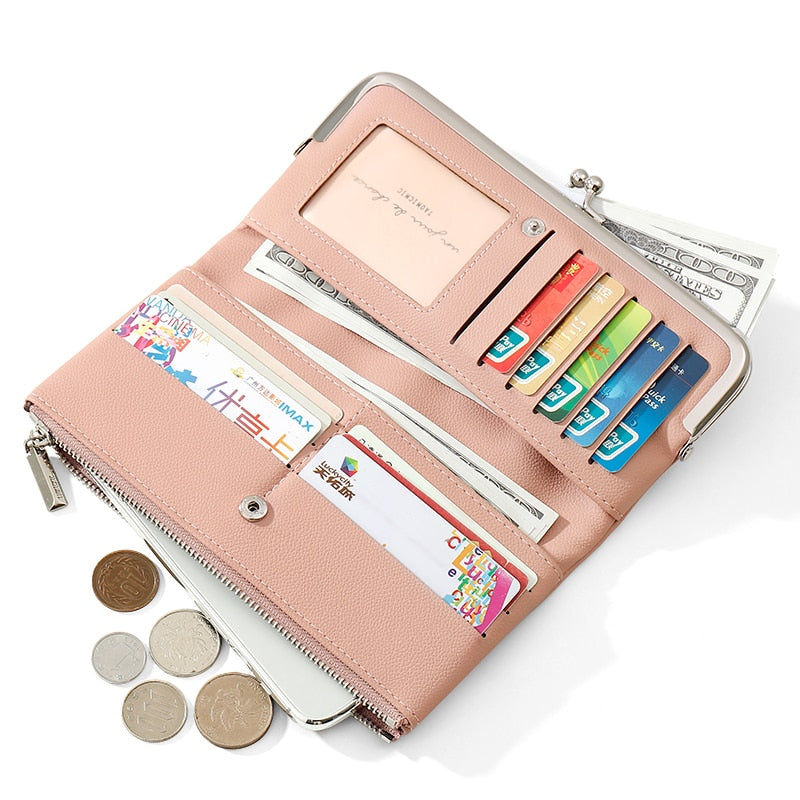 Comfortable Contracted Style Long Wallets For Women Soft PU Leather Coin Purses Ladies Sweet Design Card Holder Purses Cartera