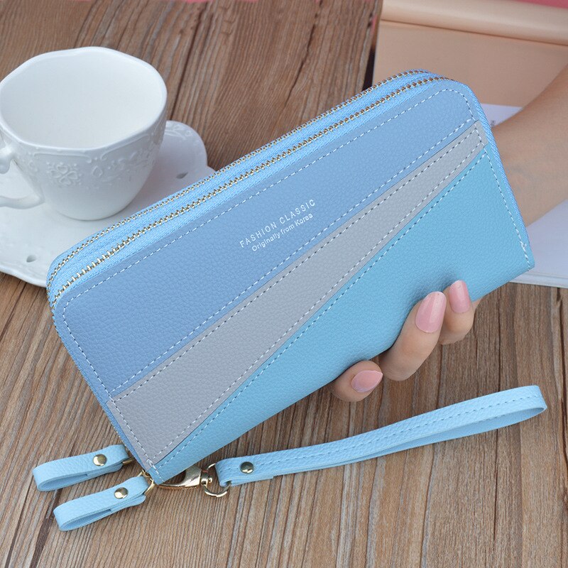 Women's Wallet Good Fashion Ladies Mobile Phone Long New Coin Card Money Color Matching Double Zipper in Hand Strap Features 580