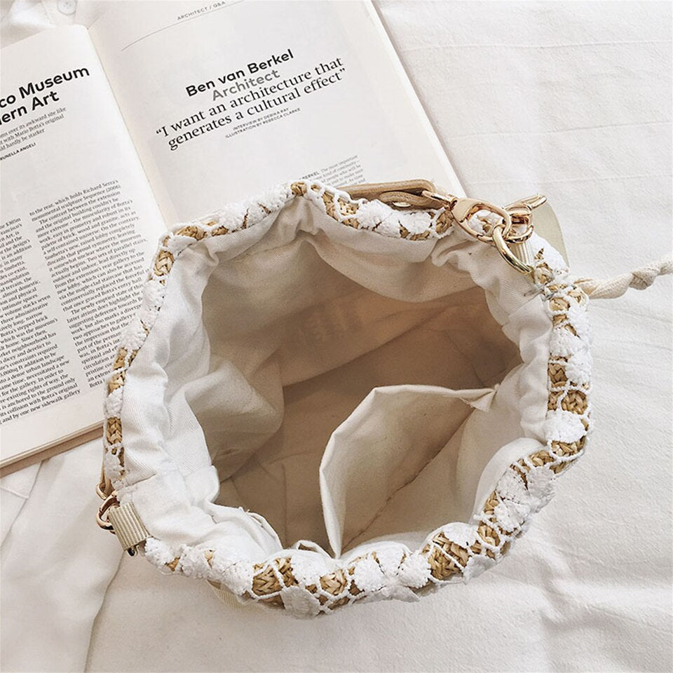 Summer Lace Woven Shoulder Fashion Bucket Women'S Bag