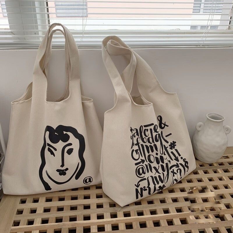 New Fashion Canvas Women Handbag Large Capacity Shoulder Bag Casual Printing Student Bag Shopping Tote Bag Shoulder Bag