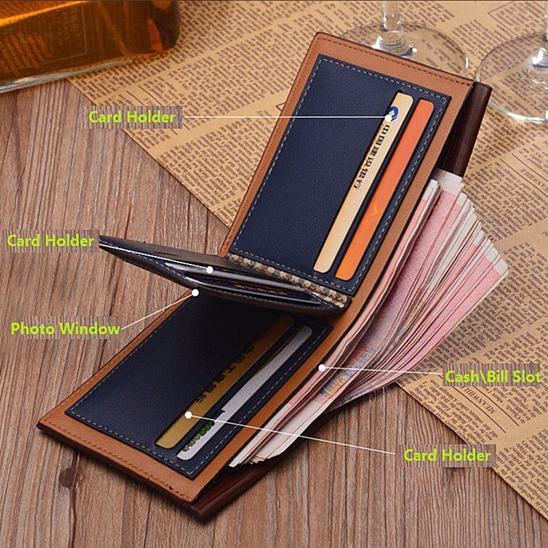 Classic Men Business Purse PU Leather Solid Slim Wallet Bifold Short Credit Card Holders Coin Purses Classic Men Wallets
