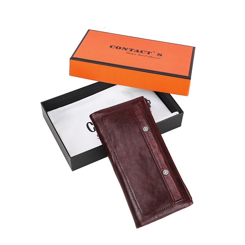 Contacts Genuine Leather Wallet For Women Clutch Long Bifold Female Purses Double Zipper Pocket Card Holder Wallets Money Bag