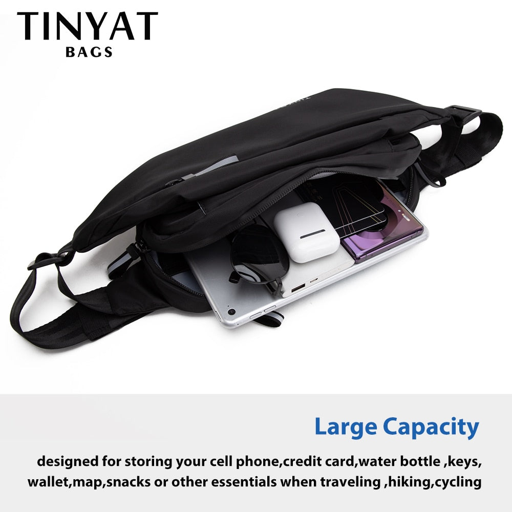 TINYAT Men 's Chest Bag Anti-thef New Multifunction PU Waist Bag for Sports Male Waterproof Outside Fanny Bag pack Shoulder Bag