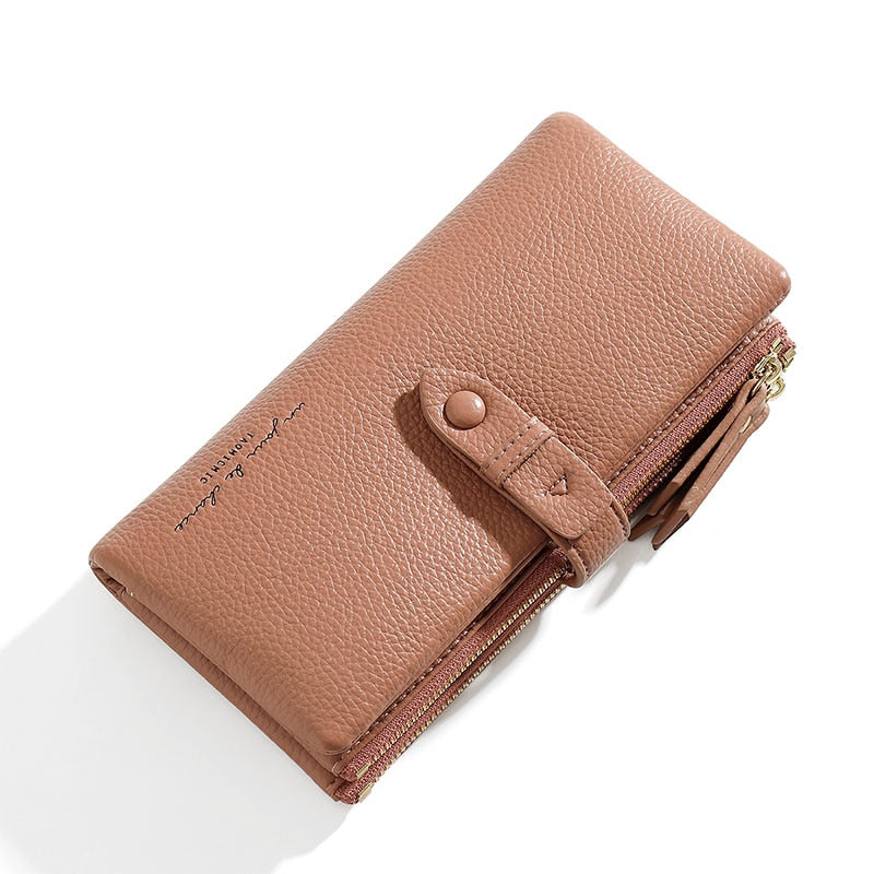 Simple Solid color fold Long Clutch Wallets Women Card Holder soft PU Pleather Zipper Pocket Purse Small Travel Wallet Ladies
