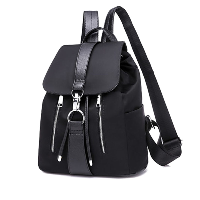 Simple Trending Solid Color Nylon Women's Backpacks Casual Large Capacity Design Black School Bags for Teenager