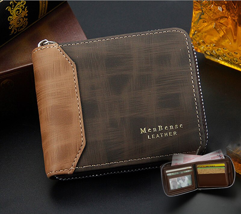 Men's wallet made of leather Wax oil skin purse for men Coin Purse Short Male Card Holder Wallets Zipper Around Money Bag