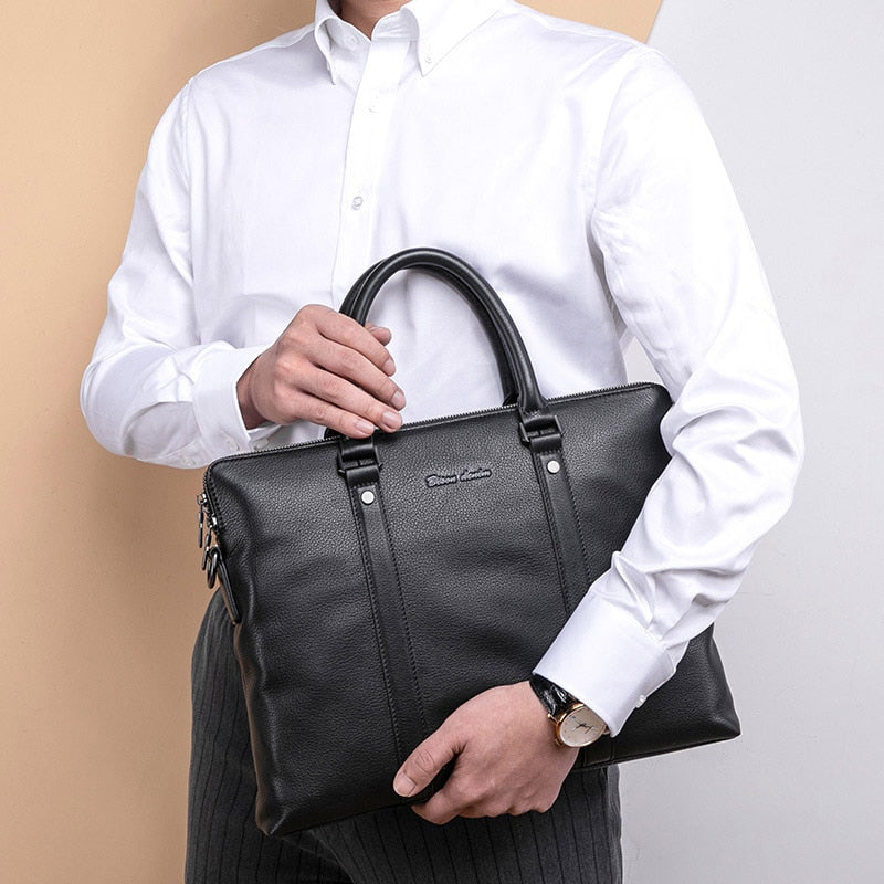 BISON DENIM Genuine Leather Men Handbags Casual Laptop Bag Male Business Messenger Bags Men's Crossbody Shoulder Bag N20082-3B
