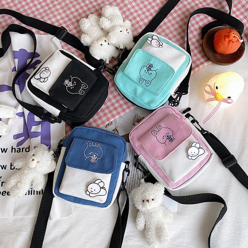 Canvas Shoulder Women's Bag Small Korean Fashion Messenger Crossbody Bag for Girl Students Cotton Cloth Female Handbags Bolsas