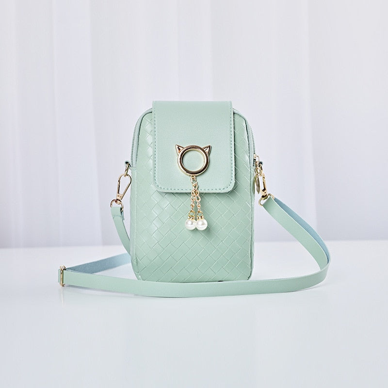 Spring Summer Mini Cross-body Mobile Phone Shoulder Bag Woven Pearl Tassel Cover-style Female Bag Shoulder Diagonal Bag