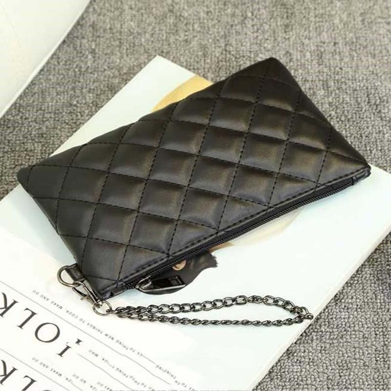 Diamond Lattice Long Wallets Women Chain Clutch Zipper Bags Money Coin Elegant Retro PU Leather Lady All-match High Quality Chic