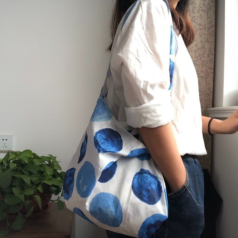 Shoulder Bags Women Cotton Large Capacity Ins Dot-print Sweet Shopping Cross-body Eco Foldable Casual Totes Female Cute Portable