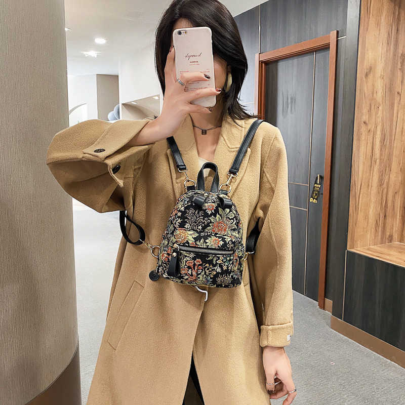 Vintage Flower Embroidery Canvas Backpacks Women Mini Ethnic Backpack Handmade Embroidered Knapsack Female Small Travel Rucksack