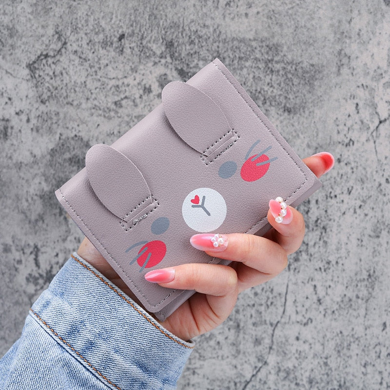 Short Wallets Student Cute Cartoom Purses Women Fashion Pattern Women's Mini Solid Color Tri-fold Student Wallet Card Holder