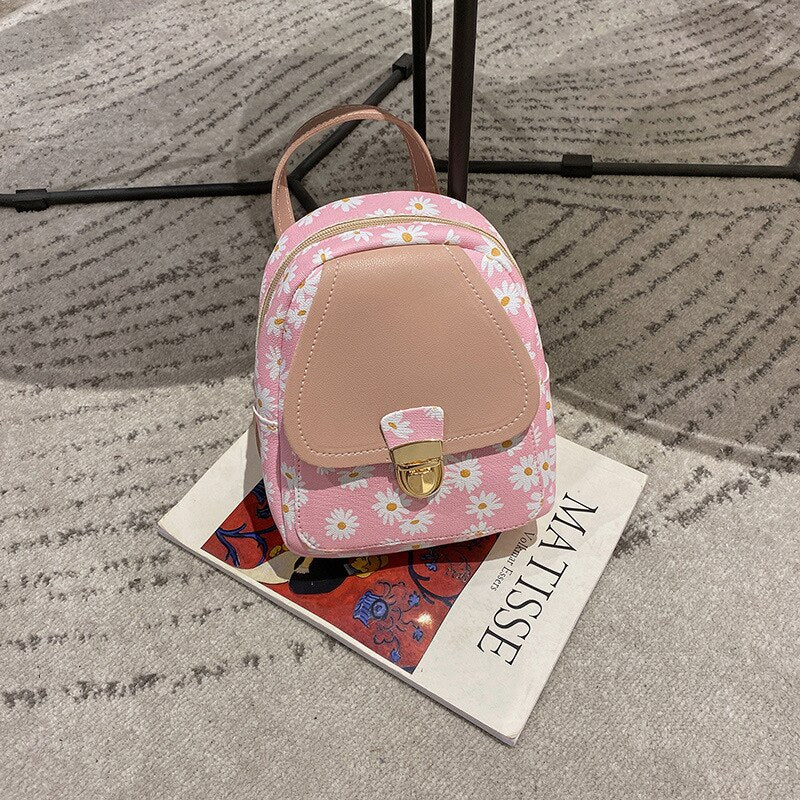 New Preppy Style Solid Women Kawaii Rucksack Simple Daisy Print Ladies Travel Bag Student School Backpacks Mini Backpack