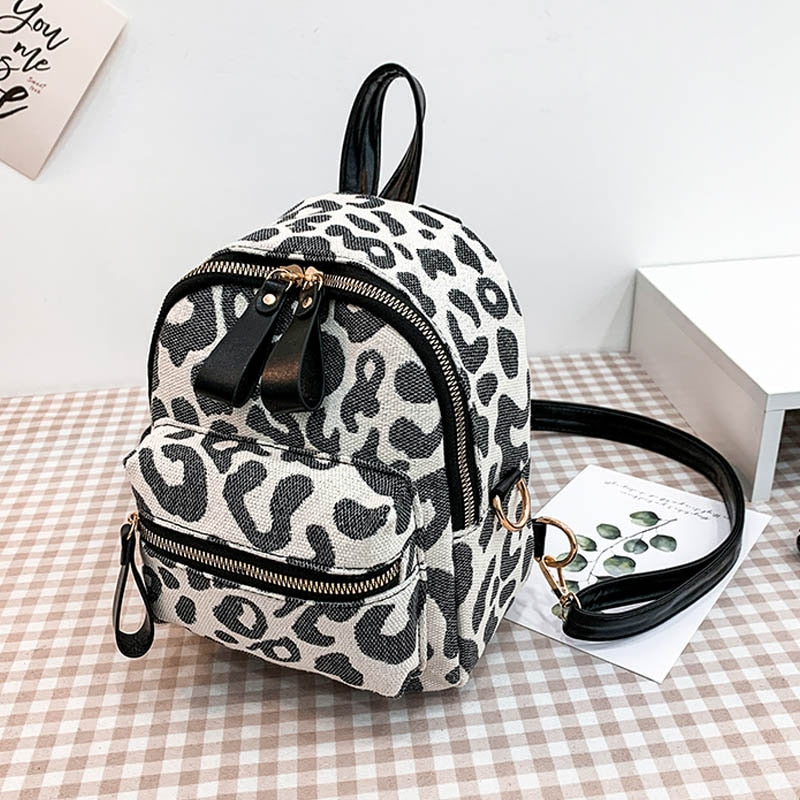Mini Backpack Canvas Women Backpacks Winter Shoulder Crossbody Bag Leopard print New School Bag Fashion Girls School Backapck