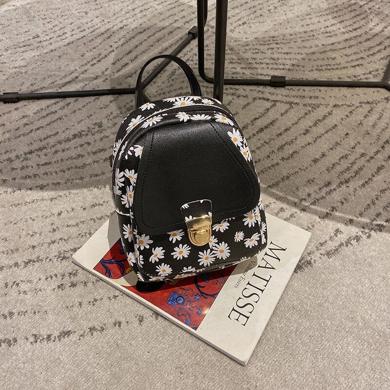 New Preppy Style Solid Women Kawaii Rucksack Simple Daisy Print Ladies Travel Bag Student School Backpacks Mini Backpack