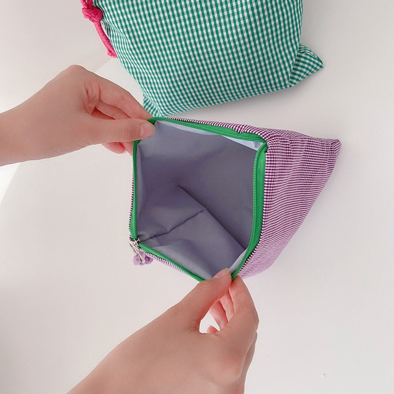 Women Plaid Makeup Bag Fashion Cotton Zipper Pouch Multipurpose for Women Travel Bath Cosmetic Bags Organizer Toiletry Wash Bag
