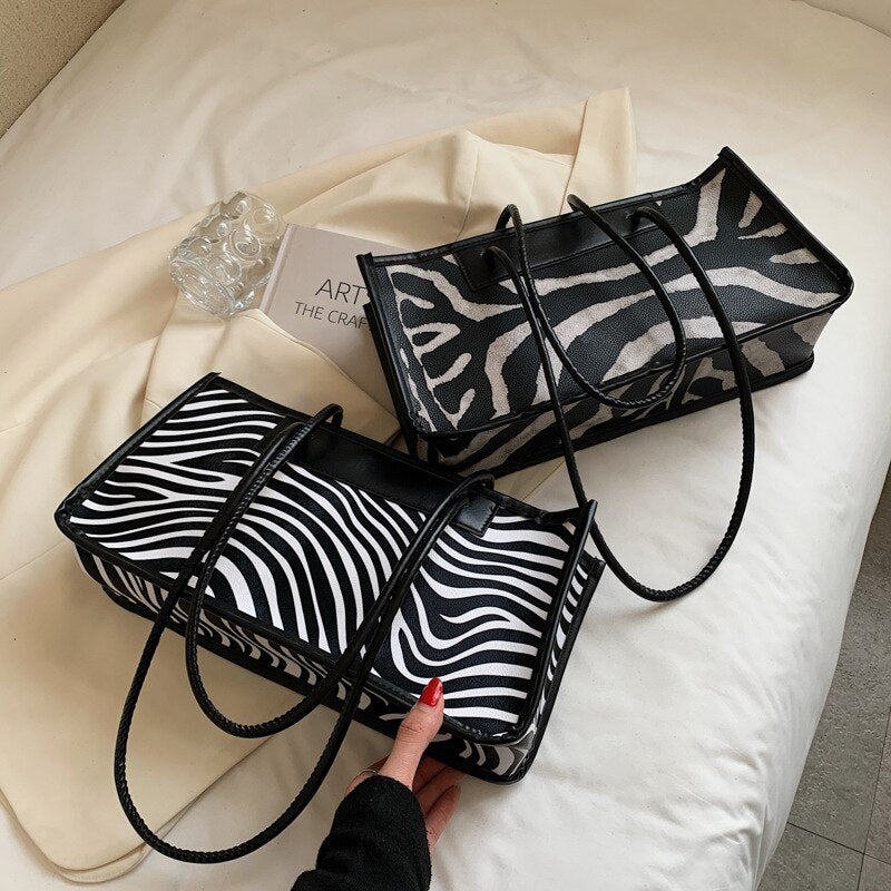 Zebra Striped Shoulder Bags Women Vintage Chic PU Leather Korean Style Ladies All-match Daily Bolsa Large Capacity High Quality