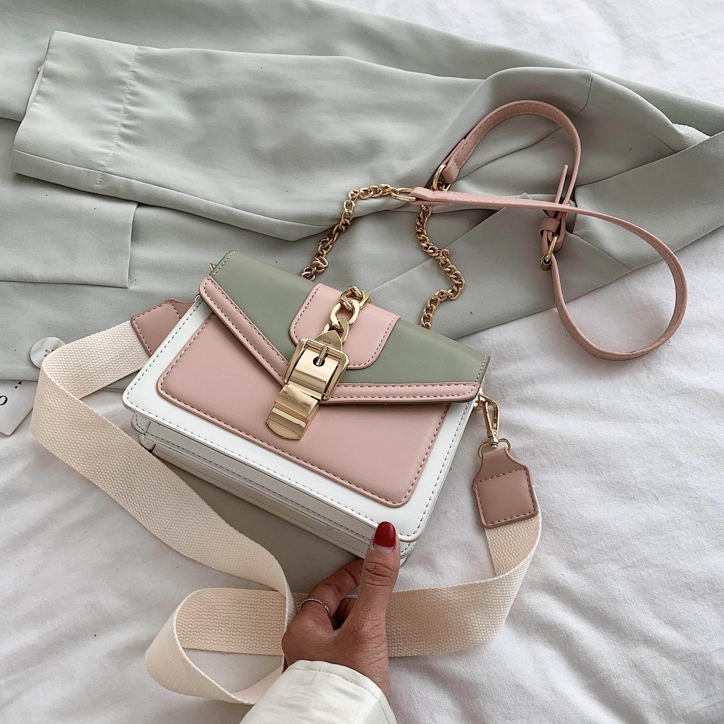 Contrast Color PU Leather Crossbody Bags For Women Summer Travel Small Handbag Shoulder Simple Bag Ladies Cross Body Bag