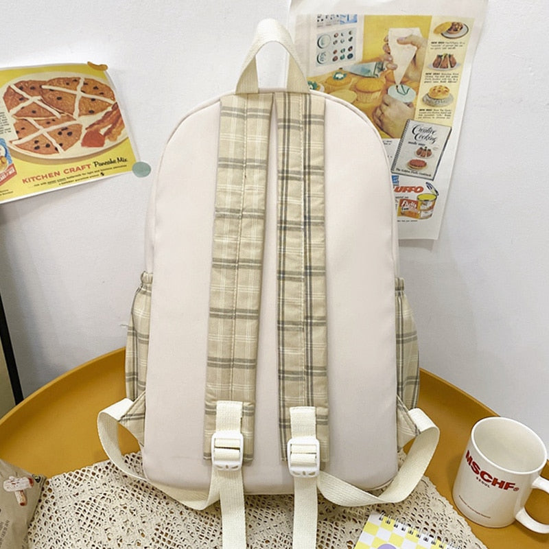 Cute Girl Lattice Travel School Bag Fashion Lady Kawaii Book Backpack Trendy College Cool Female Plaid Backpack Women Laptop Bag