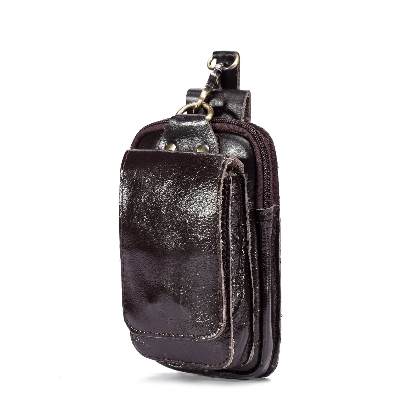 Real Leather men Casual Design Small Waist Bag Cowhide Fashion Hook Bum Bag Waist Belt Pack Cigarette Case 5.5" Phone Pouch 1609