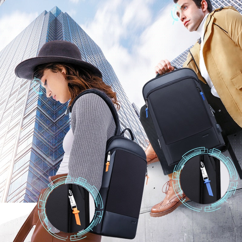 BOPAI Slim Laptop Backpack Men 15.6 Inch Pack Office Work Women Bagpack Business Anti Theft Unisex Black Thin Light Backpacking