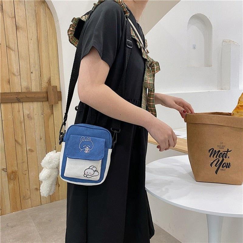 Canvas Shoulder Women's Bag Small Korean Fashion Messenger Crossbody Bag for Girl Students Cotton Cloth Female Handbags Bolsas