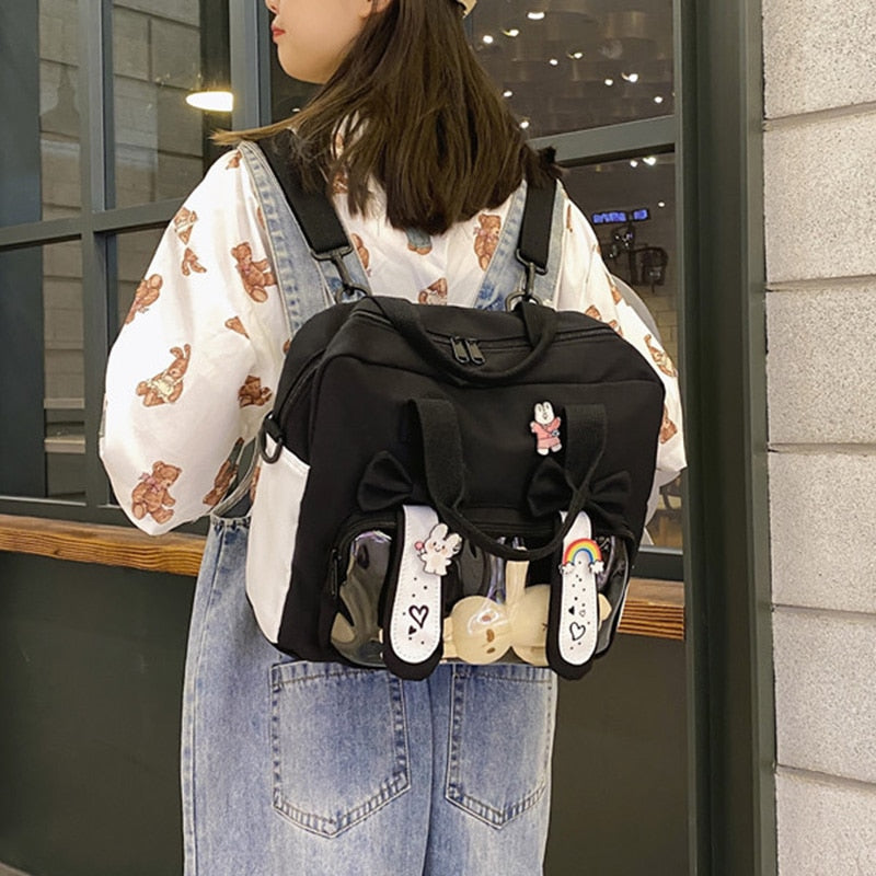 Bunny Ita Bag Backpack Cute Rabbit Ears Shoulder Bag Kawaii Girls Pink Backpack Bag with PVC Transprent Pocket Clear Itabag H219