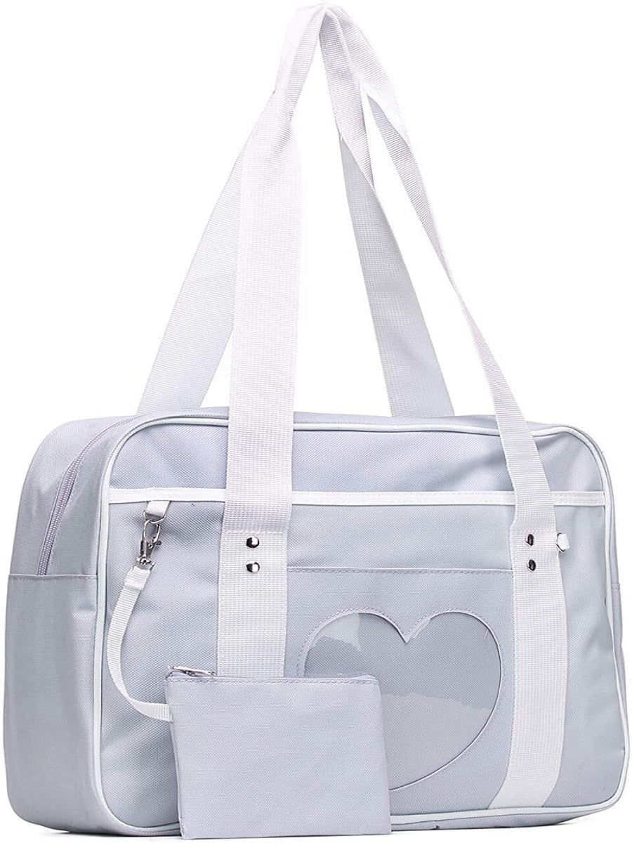 Fashion Cute Women Transparent Love Heart Patchwork Canvas Shoulder Bags Casual Ladies Large Capacity Travel Handbags Totes